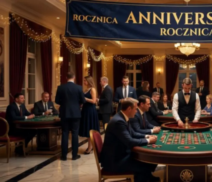 Elegancka aranżacja mobilnego kasynowego lounge podczas jubileuszu firmy na Dolnym Śląsku